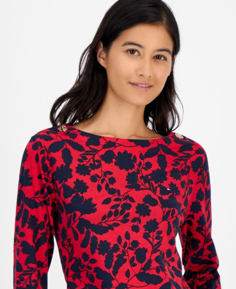 Женский лонгслив Tommy Hilfiger с укороченными рукавами 1159864003 (Синий/Бордовый M)