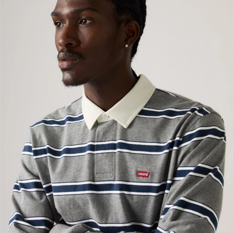 Чоловічий лонгслів-поло Levi's в смужку 1159864987 (Сірий L)