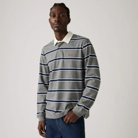 Чоловічий лонгслів-поло Levi's в смужку 1159864987 (Сірий L)
