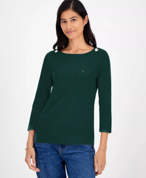 Женский лонгслив Tommy Hilfiger с укороченными рукавами 1159865110 (Зеленый XL)