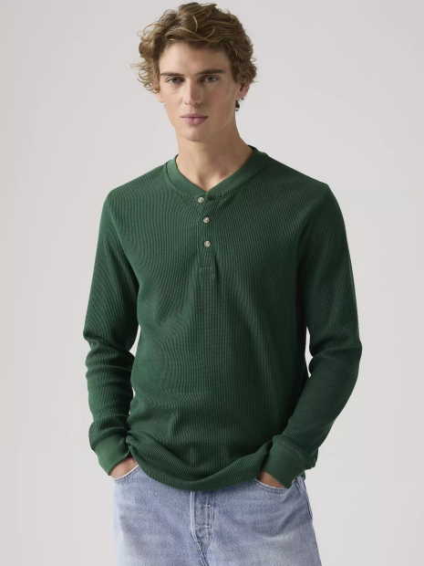 Мужской лонгслив-хенли Levi's из вафельной ткани 1159865492 (Зеленый M)