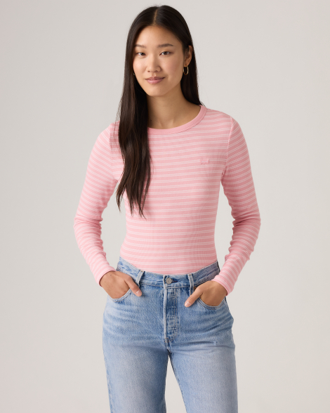 Женский лонгслив Levi's кофта в полоску 1159926828 (Розовый XL)