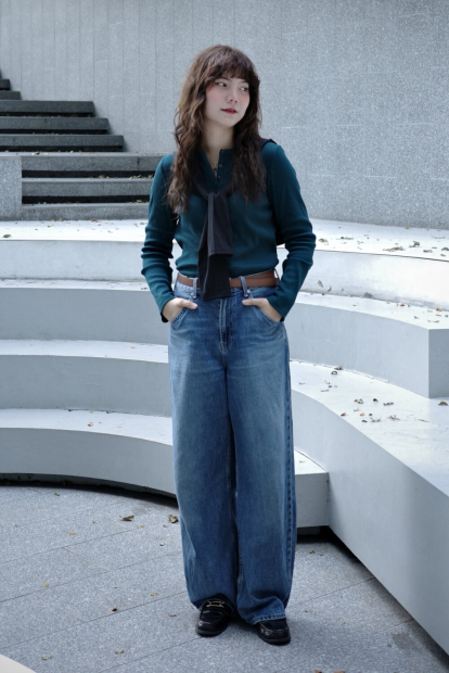 Еластичний лонгслів хенлі UNIQLO в рубчик 1160153910 (Зелений M)