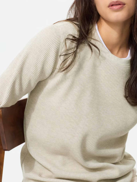 Вафельный лонгслив Uniqlo 1160361291 (Бежевый S)