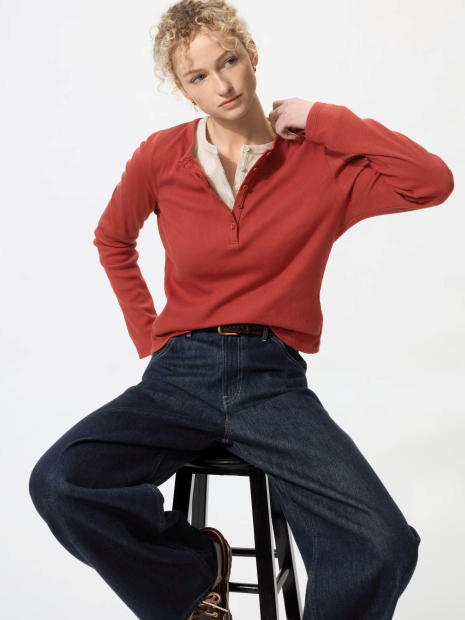 Лонгслив UNIQLO в рубчик 1160532000 (Красный L)