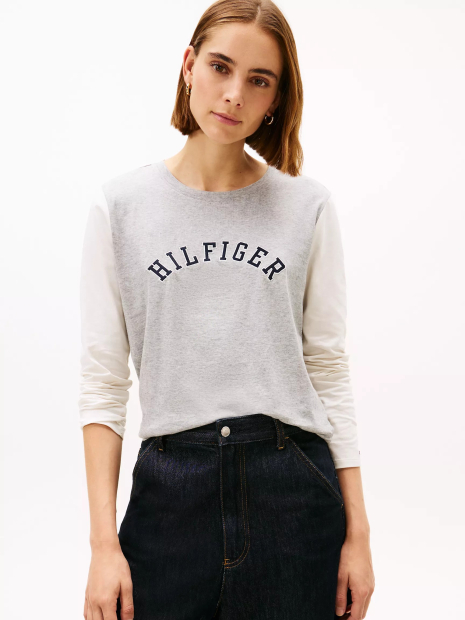 Жіночий лонгслів Tommy Hilfiger у стилі колор-блок 1161146238 (Сірий M)