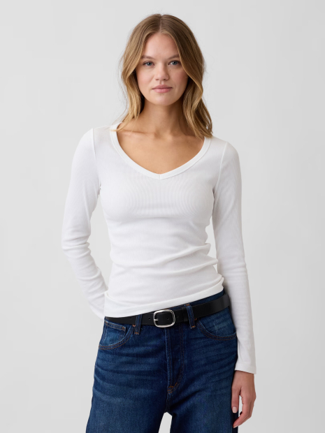 Базовый лонгслив GAP в рубчик 1161424111 (Белый XXL)