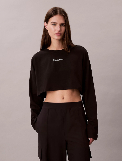 Укороченный женский лонгслив Calvin Klein с логотипом 1161433802 (Черный XXL)