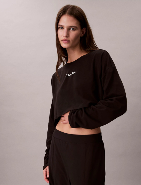 Укороченный женский лонгслив Calvin Klein с логотипом 1161433802 (Черный XXL)