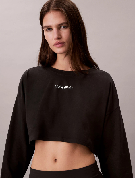 Укороченный женский лонгслив Calvin Klein с логотипом 1161433802 (Черный XXL)