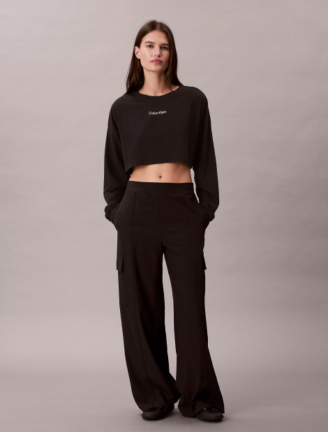Укороченный женский лонгслив Calvin Klein с логотипом 1161433802 (Черный XXL)