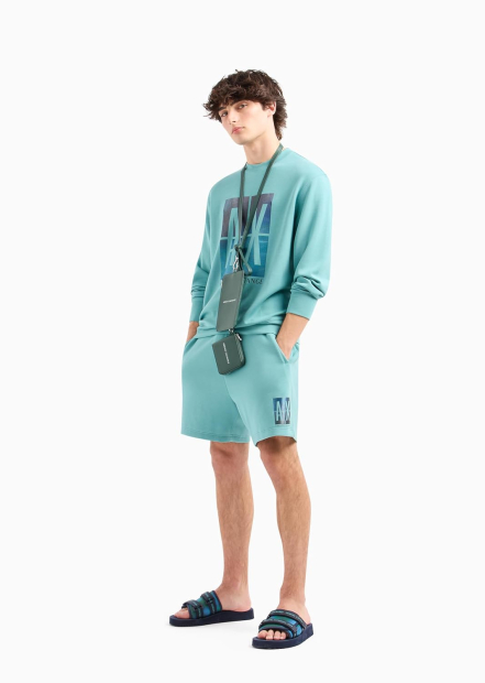 Чоловічий лонгслів Armani Exchange з принтом 1161619242 (Бірюзовий L)