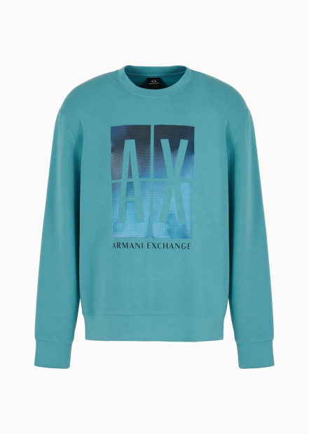 Чоловічий лонгслів Armani Exchange з принтом 1161619242 (Бірюзовий L)