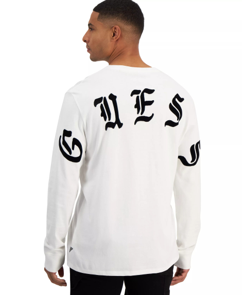 Мужской лонгслив GUESS с бархатным логотипом 1161899055 (Молочный XXL)