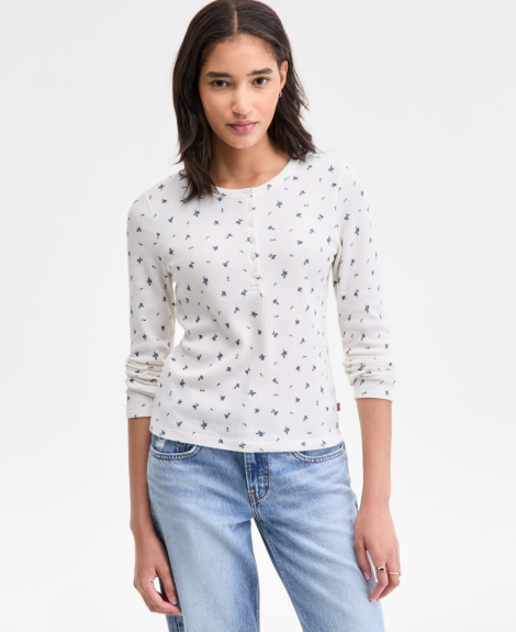 Женский вафельный лонгслив Henley Levi's кофта с принтом 1162518812 (Белый XS)