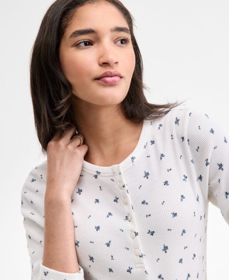 Женский вафельный лонгслив Henley Levi's кофта с принтом 1162518812 (Белый XS)