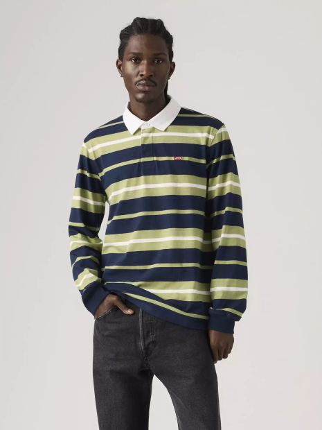 Мужской лонгслив-поло Levi's в полоску 1162773817 (Синий/Зеленый M)