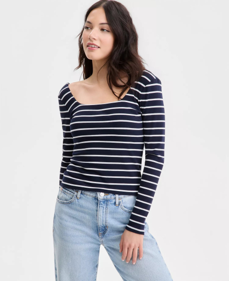 Жіночий лонгслів GUESS в смужку 1162706130 (Синій/Білий M)