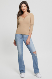 Жіночий лонгслів GUESS у рубчик 1159838527 (Бежевий M)