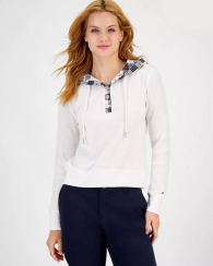 Жіночий лонгслів з капюшоном Tommy Hilfiger із вафельної тканини 1159838581 (Білий XS)