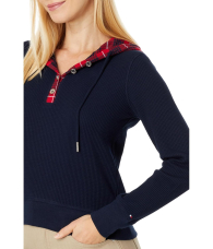 Женский лонгслив с капюшоном Tommy Hilfiger из вафельной ткани 1159839071 (Синий M)