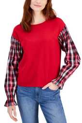 Женский лонгслив Tommy Hilfiger с рукавами в клетку 1159839075 (Красный S)