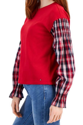 Женский лонгслив Tommy Hilfiger с рукавами в клетку 1159839075 (Красный S)