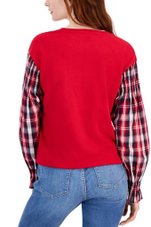Жіночий лонгслів Tommy Hilfiger з рукавами у клітку 1159839075 (Червоний S)