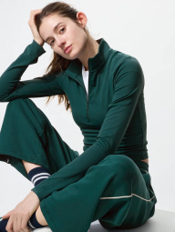 Женский укороченный лонгслив с технологией AIRism Uniqlo на полумолнии 1159857016 (Зеленый S)