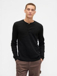 Мужской лонгслив GAP из вафельной ткани 1159858774 (Черный S)