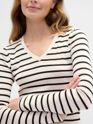 Чоловічий лонгслів в смужку GAP з V-подібним вирізом 1159860572 (Чорний/Молочний S)