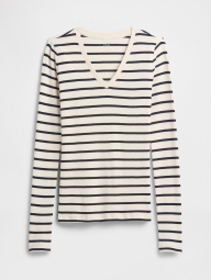 Чоловічий лонгслів в смужку GAP з V-подібним вирізом 1159860572 (Чорний/Молочний S)