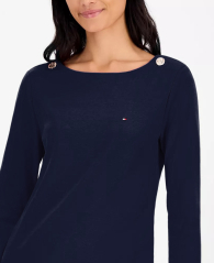 Женский лонгслив Tommy Hilfiger с укороченными рукавами 1159862896 (Синий M)