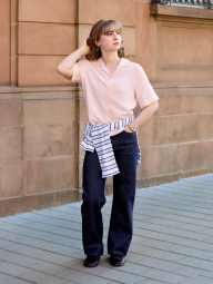 Лонгслив-поло UNIQLO в полоску 1159863058 (Белый/Голубой S)
