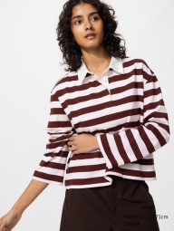 Лонгслив-поло UNIQLO в полоску 1159863067 (Коричневый/Розовый S)