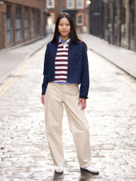 Лонгслив-поло UNIQLO в полоску 1159863067 (Коричневый/Розовый S)