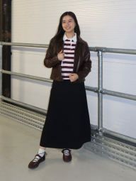 Лонгслив-поло UNIQLO в полоску 1159863067 (Коричневый/Розовый S)