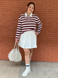Лонгслив-поло UNIQLO в полоску 1159863067 (Коричневый/Розовый S)