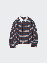 Лонгслив-поло UNIQLO в полоску 1159863077 (Коричневый/Синий S)