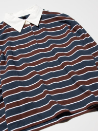 Лонгслив-поло UNIQLO в полоску 1159863077 (Коричневый/Синий S)