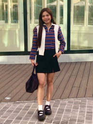 Лонгслив-поло UNIQLO в полоску 1159863077 (Коричневый/Синий S)