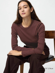Эластичный лонгслив в рубчик UNIQLO 1159864937 (Коричневый S)