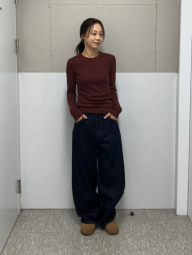 Эластичный лонгслив в рубчик UNIQLO 1159864937 (Коричневый S)