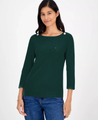 Женский лонгслив Tommy Hilfiger с укороченными рукавами 1159865110 (Зеленый XL)