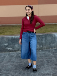 Лонгслив UNIQLO в рубчик 1160532000 (Красный L)