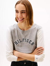 Жіночий лонгслів Tommy Hilfiger у стилі колор-блок 1161146238 (Сірий M)