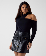 Женский лонгслив GUESS с вырезом на плече 1161606107 (Черный XS)