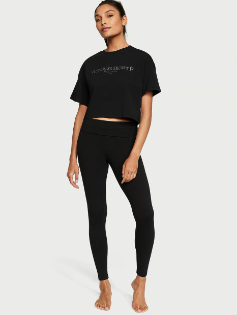 Леггинсы спортивные Yoga Mid-Rise Foldover от Victoria's Secret 1159841637 (Черный L)