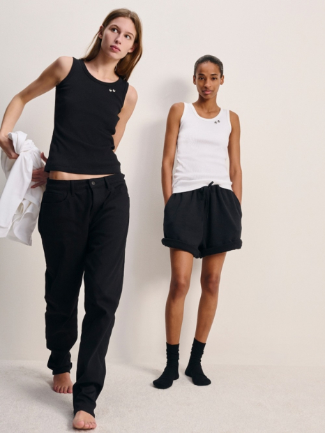 Майка в рубчик Uniqlo с вышивкой 1159858423 (Белый XS)