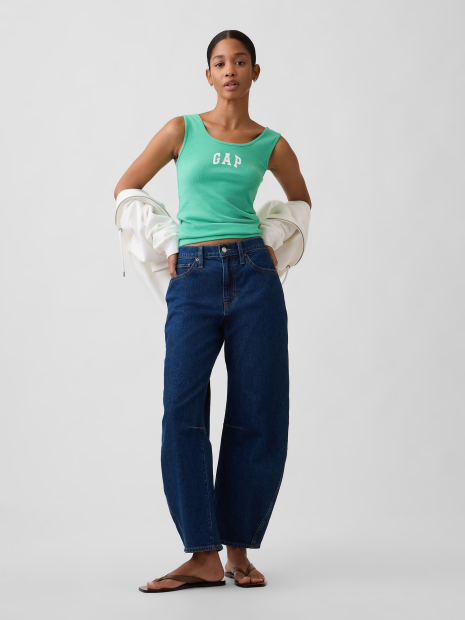 Женская майка в рубчик GAP с логотипом 1159865301 (Зеленый L)